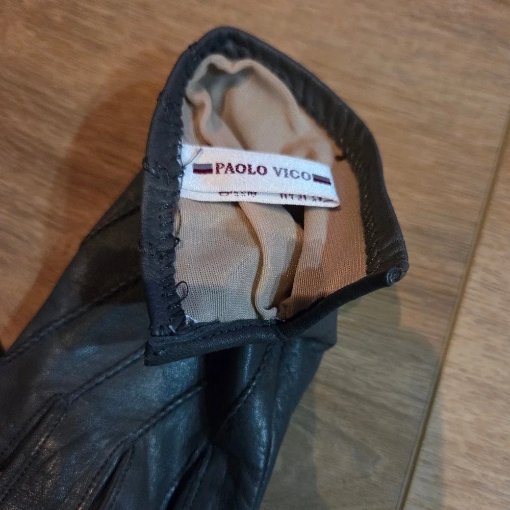 Paolo Vico Vintage Genuine Leather Gloves Women's Size L Gray Lined Dress Gloves